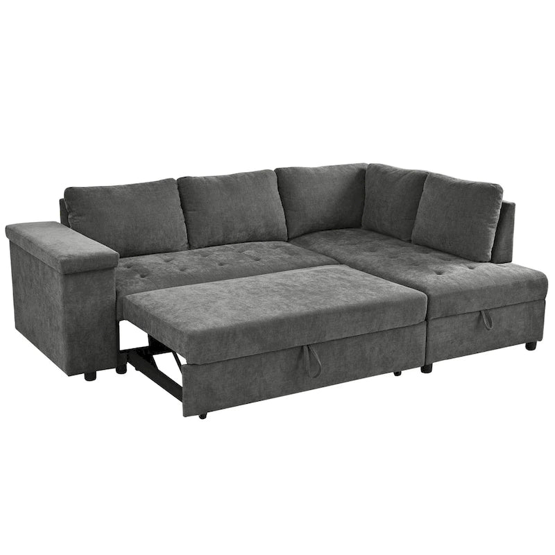 Christopher Knight Home-Miranda Convertible Polyester Sectional Sofa with Storage and Reversible Tray