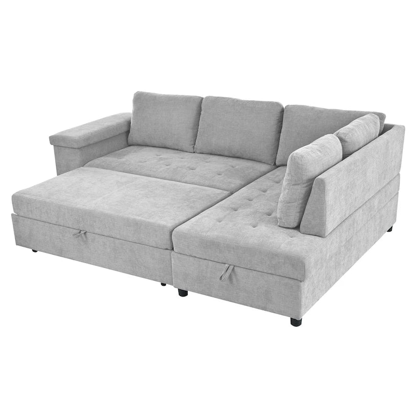 Christopher Knight Home-Miranda Convertible Polyester Sectional Sofa with Storage and Reversible Tray