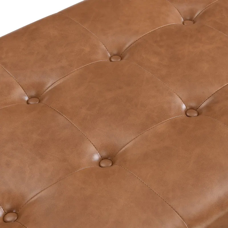 Christopher Knight Home - 48.4 Rectangle Tufted Upholstered Cocktail, Leather Ottoman Coffee Table with Rubber Wood Frame