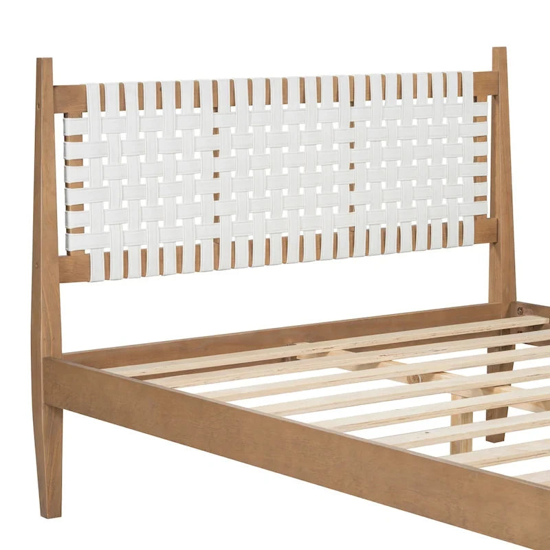 Christopher Knight Home - Harrison Queen Platform Bed with Woven Leather Headboard and Solid Wood Frame