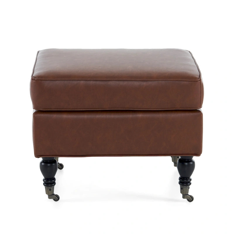 Christopher Knight Home - Edward Classic Square PU Leather Ottoman with Solid Wood Legs and Casters