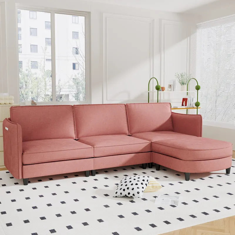 Christopher Knight Home - Benjamin Spacious 3-Seater L-Shaped Sofa with Movable Ottoman and Storage Pockets
