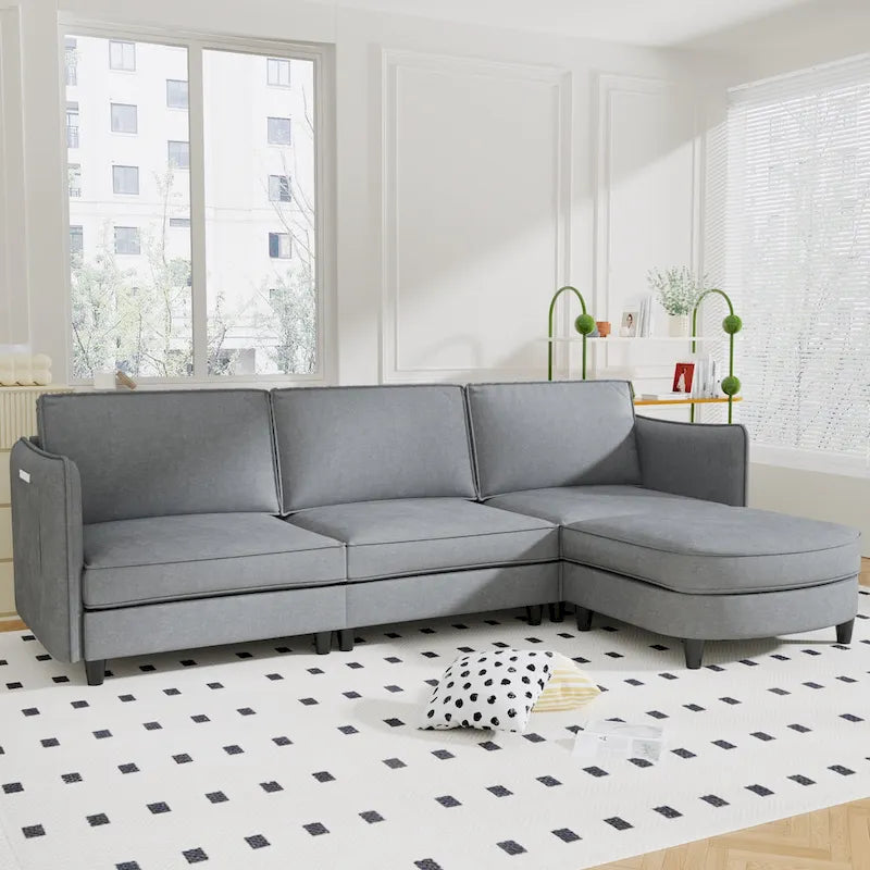 Christopher Knight Home - Benjamin Spacious 3-Seater L-Shaped Sofa with Movable Ottoman and Storage Pockets