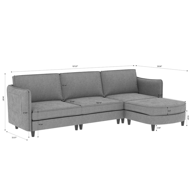 Christopher Knight Home - Benjamin Spacious 3-Seater L-Shaped Sofa with Movable Ottoman and Storage Pockets