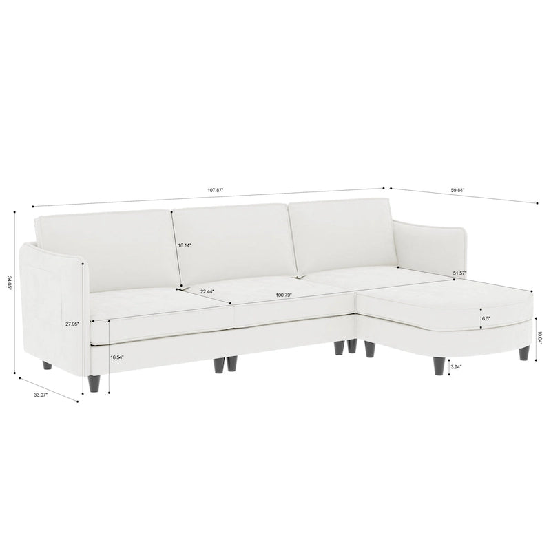 Christopher Knight Home - Benjamin Spacious 3-Seater L-Shaped Sofa with Movable Ottoman and Storage Pockets
