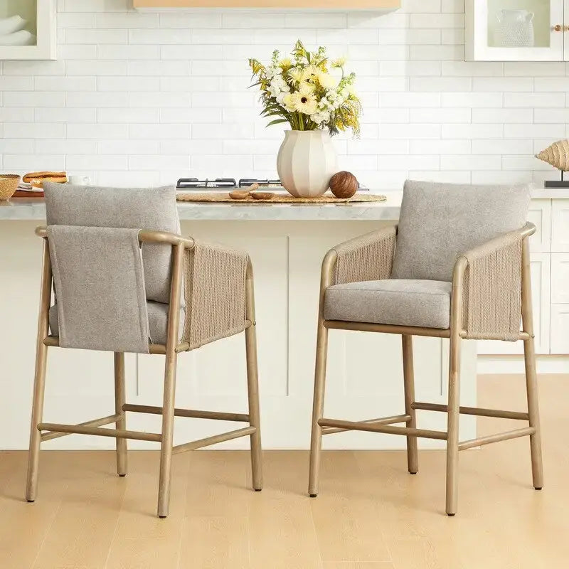 Lynn Counter Height Bar Stool with Braid Wood Arm Set of 2