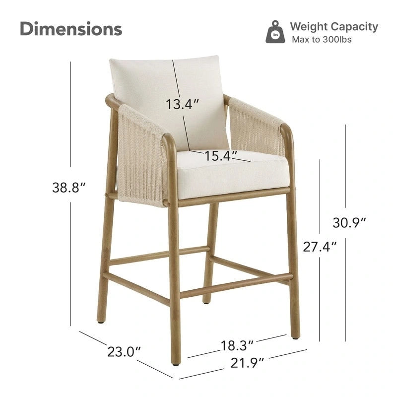 Lynn Counter Height Bar Stool with Braid Wood Arm Set of 2