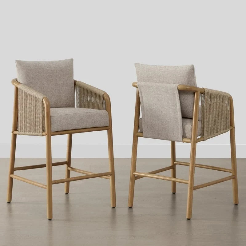 Lynn Counter Height Bar Stool with Braid Wood Arm Set of 2