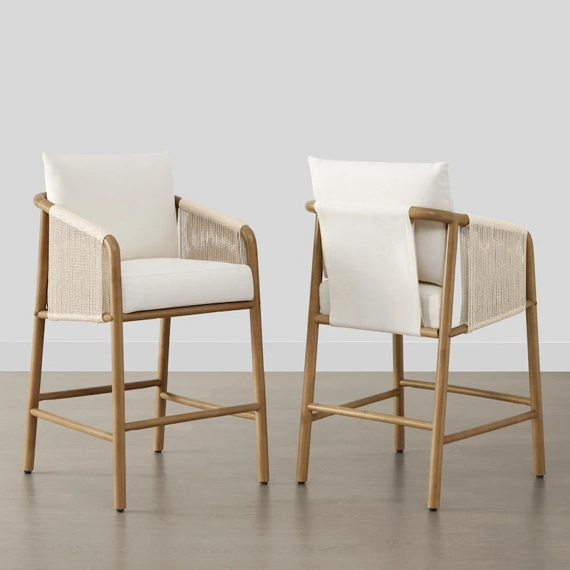 Lynn Counter Height Bar Stool with Braid Wood Arm Set of 2