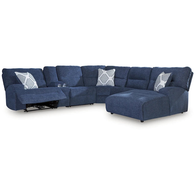Divano Sezionale Reclinabile Elettrico a 6 Pezzi Signature Design by Ashley Acklen Place Blue con Chaise - 137L x 124P x 42H