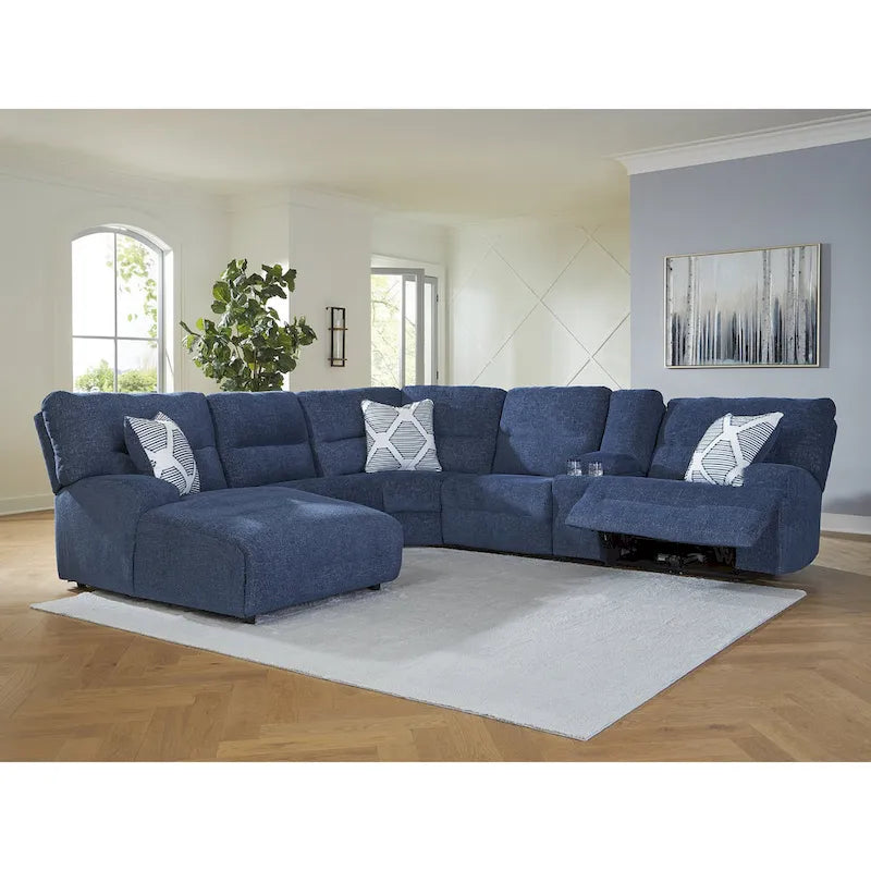 Divano Sezionale Reclinabile Elettrico a 6 Pezzi Signature Design by Ashley Acklen Place Blue con Chaise - 137L x 124P x 42H