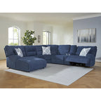 Divano Sezionale Reclinabile Elettrico a 6 Pezzi Signature Design by Ashley Acklen Place Blue con Chaise - 137L x 124P x 42H