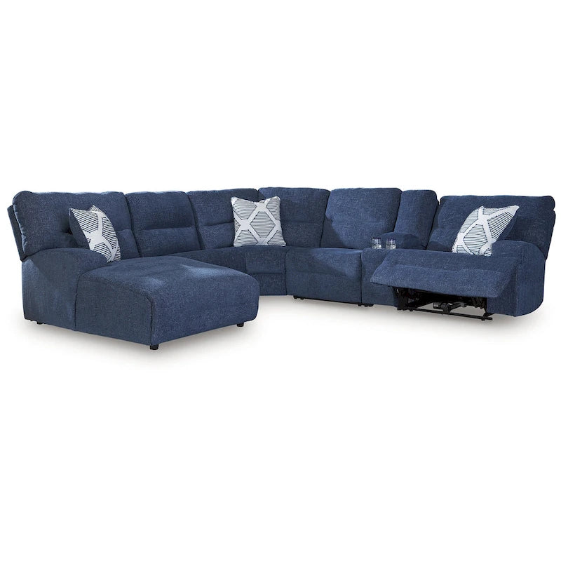Divano Sezionale Reclinabile Elettrico a 6 Pezzi Signature Design by Ashley Acklen Place Blue con Chaise - 137L x 124P x 42H