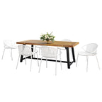 Set da pranzo moderno da esterno 7 pezzi con sedia impilabile, Bianco