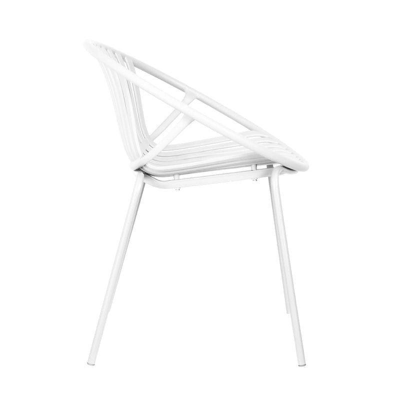 Set da pranzo moderno da esterno 7 pezzi con sedia impilabile, Bianco