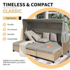4-Pieces UV-Proof Resin Wicker Patio Sofa Set with Retractable Canopy, Cushions & Lifting Table