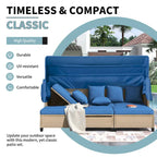 4-Pieces UV-Proof Resin Wicker Patio Sofa Set with Retractable Canopy, Cushions & Lifting Table