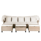 4-Pieces UV-Proof Resin Wicker Patio Sofa Set with Retractable Canopy, Cushions & Lifting Table