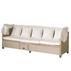 4-Pieces UV-Proof Resin Wicker Patio Sofa Set with Retractable Canopy, Cushions & Lifting Table