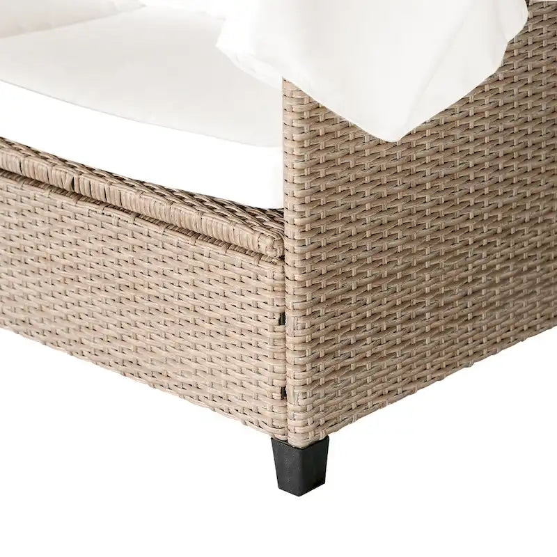 4-Pieces UV-Proof Resin Wicker Patio Sofa Set with Retractable Canopy, Cushions & Lifting Table