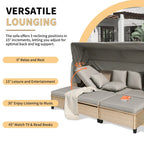 4-Pieces UV-Proof Resin Wicker Patio Sofa Set with Retractable Canopy, Cushions & Lifting Table