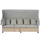 4-Pieces UV-Proof Resin Wicker Patio Sofa Set with Retractable Canopy, Cushions & Lifting Table