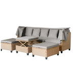 4-Pieces UV-Proof Resin Wicker Patio Sofa Set with Retractable Canopy, Cushions & Lifting Table