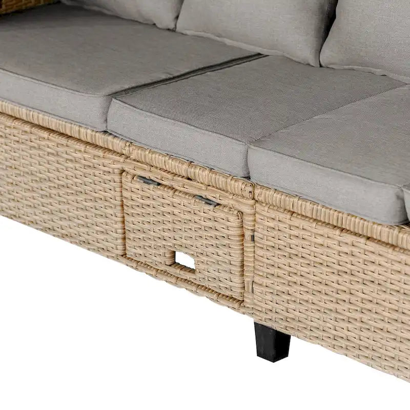 4-Pieces UV-Proof Resin Wicker Patio Sofa Set with Retractable Canopy, Cushions & Lifting Table