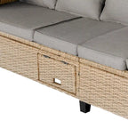 4-Pieces UV-Proof Resin Wicker Patio Sofa Set with Retractable Canopy, Cushions & Lifting Table