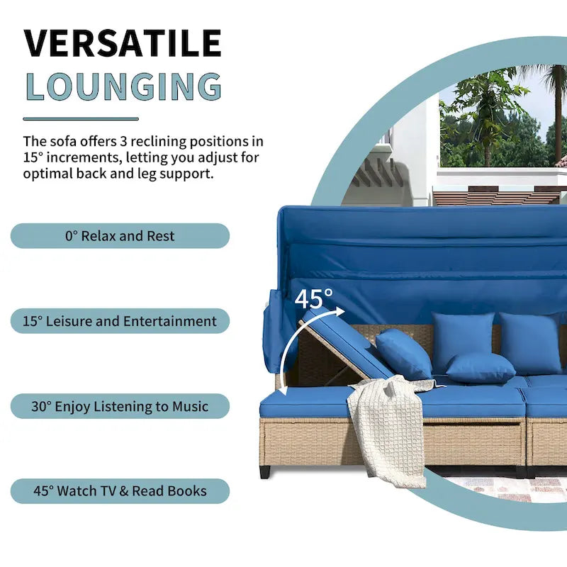 4-Pieces UV-Proof Resin Wicker Patio Sofa Set with Retractable Canopy, Cushions & Lifting Table