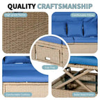 4-Pieces UV-Proof Resin Wicker Patio Sofa Set with Retractable Canopy, Cushions & Lifting Table