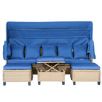 4-Pieces UV-Proof Resin Wicker Patio Sofa Set with Retractable Canopy, Cushions & Lifting Table