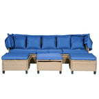 4-Pieces UV-Proof Resin Wicker Patio Sofa Set with Retractable Canopy, Cushions & Lifting Table