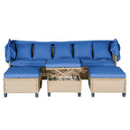 4-Pieces UV-Proof Resin Wicker Patio Sofa Set with Retractable Canopy, Cushions & Lifting Table