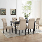 Indoor Dining Table and Chair Sets Rustic Farmhouse Dining Table and Chair Sets with Turned Legs and Button Tufted Backrest