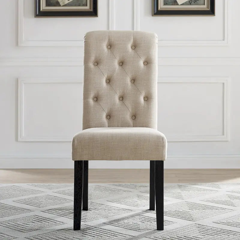 Indoor Dining Table and Chair Sets Rustic Farmhouse Dining Table and Chair Sets with Turned Legs and Button Tufted Backrest