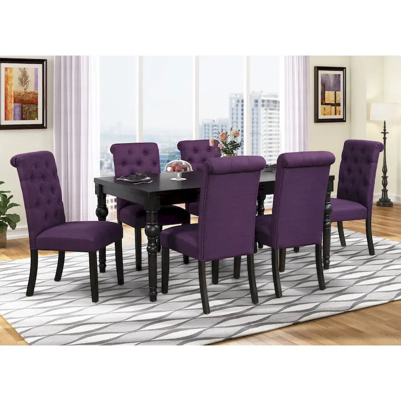 Indoor Dining Table and Chair Sets Rustic Farmhouse Dining Table and Chair Sets with Turned Legs and Button Tufted Backrest
