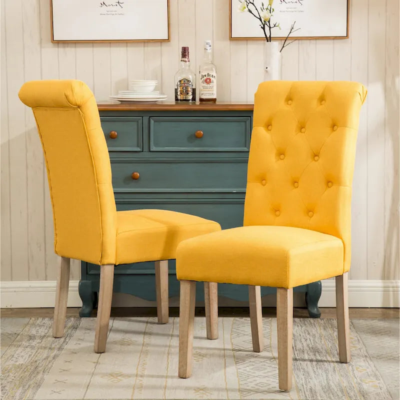 Modern Dining Table and Chairs Set Home Party Dining Table and Chairs Set with 6 Tufted Chairs and Turned Leg for Kitchen