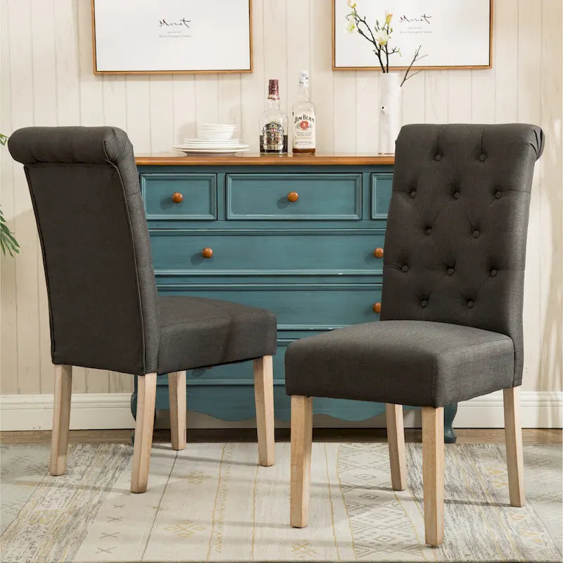 Modern Dining Table and Chairs Set Home Party Dining Table and Chairs Set with 6 Tufted Chairs and Turned Leg for Kitchen