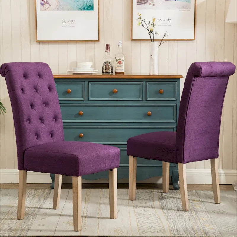 Modern Dining Table and Chairs Set Home Party Dining Table and Chairs Set with 6 Tufted Chairs and Turned Leg for Kitchen