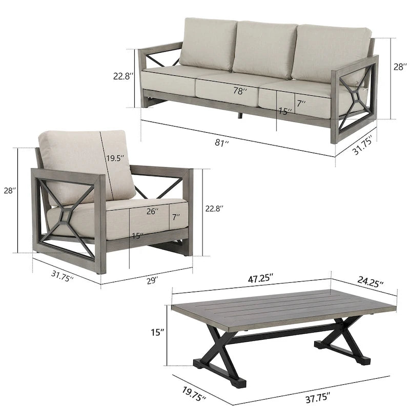 Outdoor Conversation Sofa Chair Furniture with Sunbrella Fabric Cushion