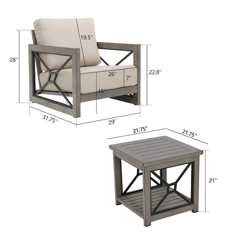 Outdoor Conversation Sofa Chair Furniture with Sunbrella Fabric Cushion