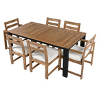 Set da pranzo rettangolare da 7 pezzi per esterni con 2 poltrone, 4 sedie, foro per ombrellone, cuscini rimovibili