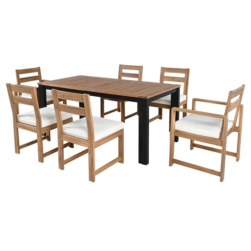 Set da pranzo rettangolare da 7 pezzi per esterni con 2 poltrone, 4 sedie, foro per ombrellone, cuscini rimovibili