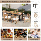 Set da pranzo rettangolare da 7 pezzi per esterni con 2 poltrone, 4 sedie, foro per ombrellone, cuscini rimovibili