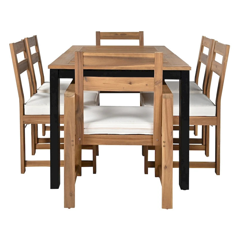 Set da pranzo rettangolare da 7 pezzi per esterni con 2 poltrone, 4 sedie, foro per ombrellone, cuscini rimovibili
