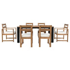 Set da pranzo rettangolare da 7 pezzi per esterni con 2 poltrone, 4 sedie, foro per ombrellone, cuscini rimovibili
