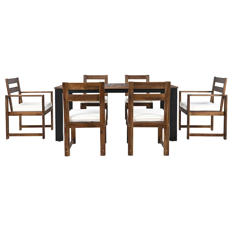 Set da pranzo rettangolare da 7 pezzi per esterni con 2 poltrone, 4 sedie, foro per ombrellone, cuscini rimovibili