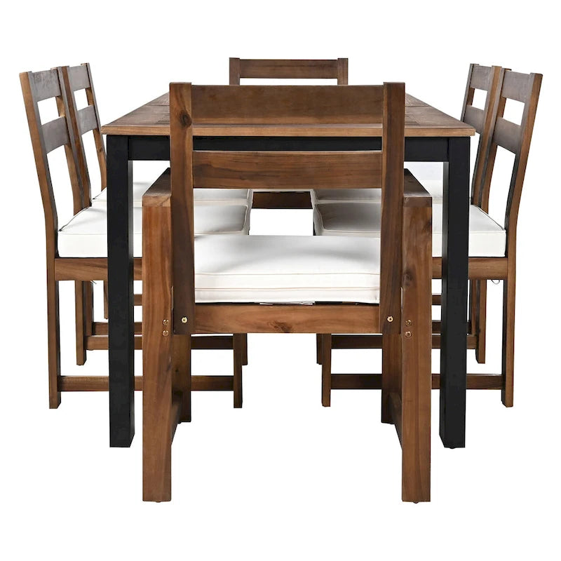 Set da pranzo rettangolare da 7 pezzi per esterni con 2 poltrone, 4 sedie, foro per ombrellone, cuscini rimovibili
