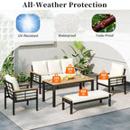 5-Piece Outdoor Patio Iron Conversation Sofa Set with Coffee Table and Bench
